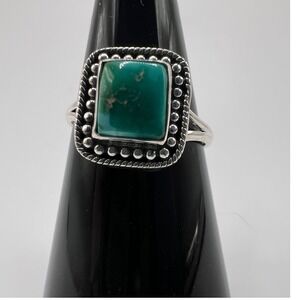 Sterling Silver Turquoise Square Gemstone Ring Size 8 Statement Native Style